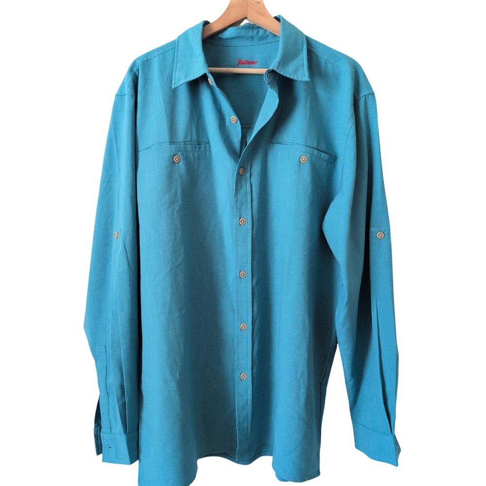 RailRiders Mens Shirt Large Blue Long Sleeve Roll Tab Hiking Utility Fishing L